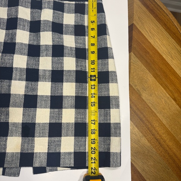 J. Crew The Pencil Skirt Navy and Cream Checkered cotton linen blend skirt lined - Picture 5 of 7